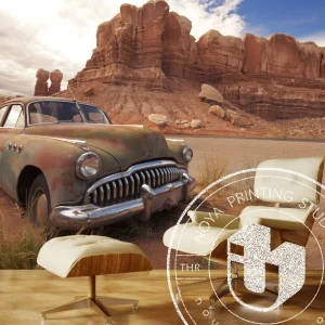 کاغذ دیواری چاپی طرح خودرو و کویر